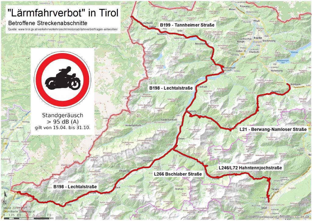 Motorrad Lärmfahrverbote in Tirol - Betroffene Streckenabschnitte