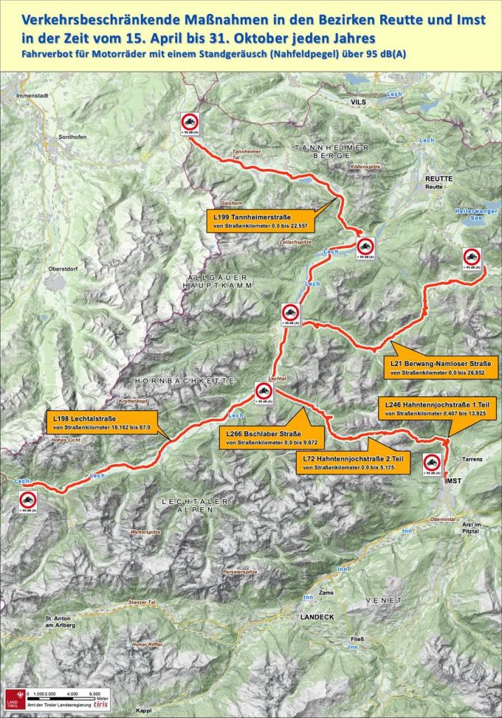 Karte Lärmfahrverbote in Tirol
